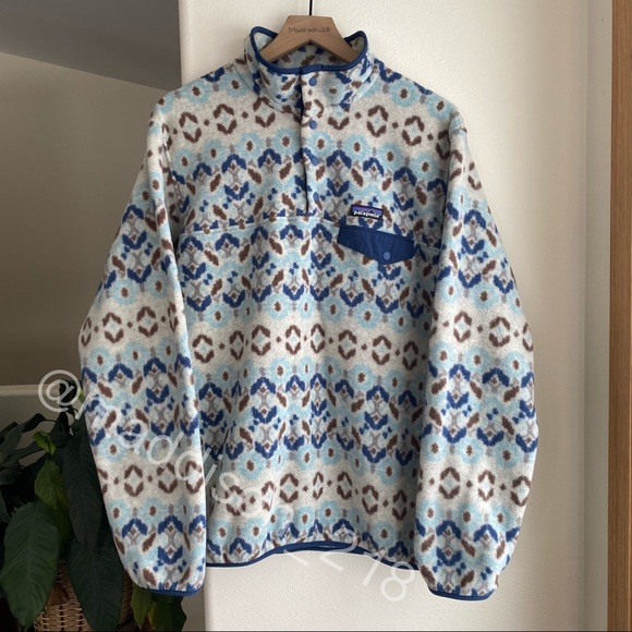 Patagonia Sweaters - Patagonia Tundra Cluster Big Sky Blue Winter Aztec Fleece Pullover Sweater XL